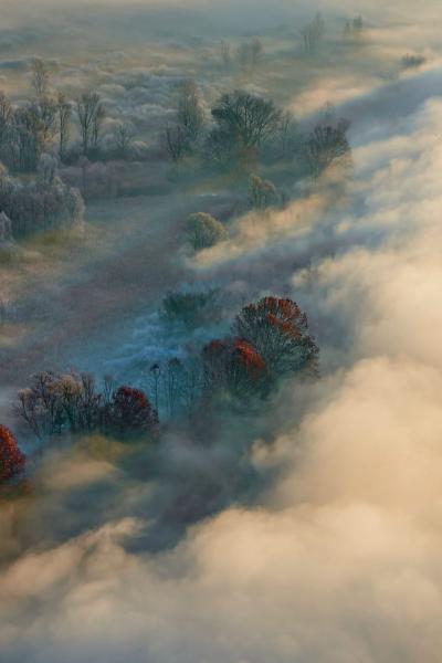 The Adda River shrouded in fog.