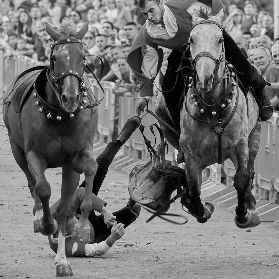 The horse race is known as: Sa Pariglia (Sardinia).