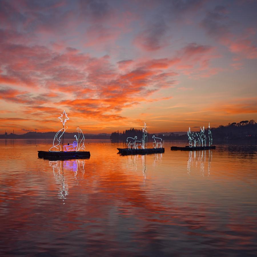 Sunset on Lake Pusiano, which is located in Lecco, Italy.