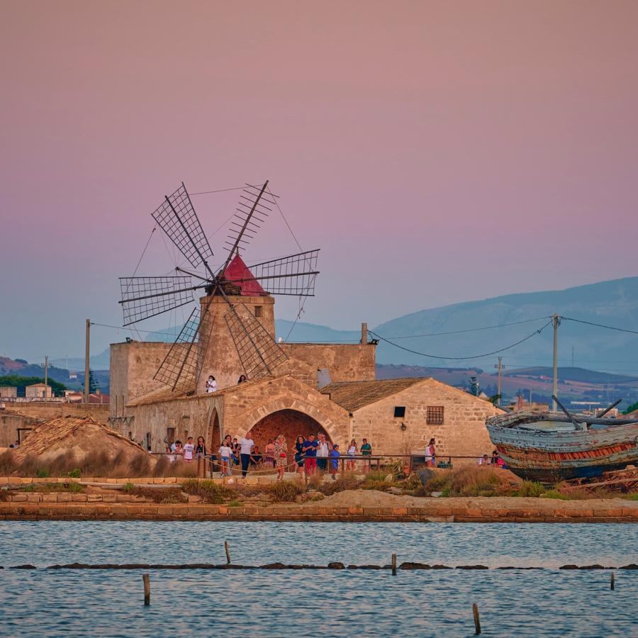 The salt flats at sunset. Sicily.