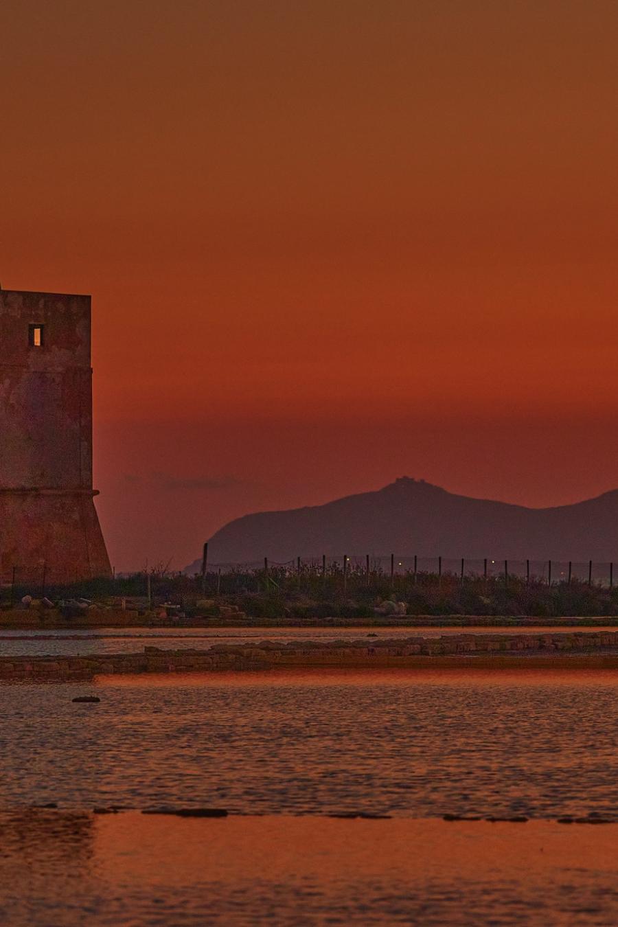 The salt flats at sunset. Sicily.