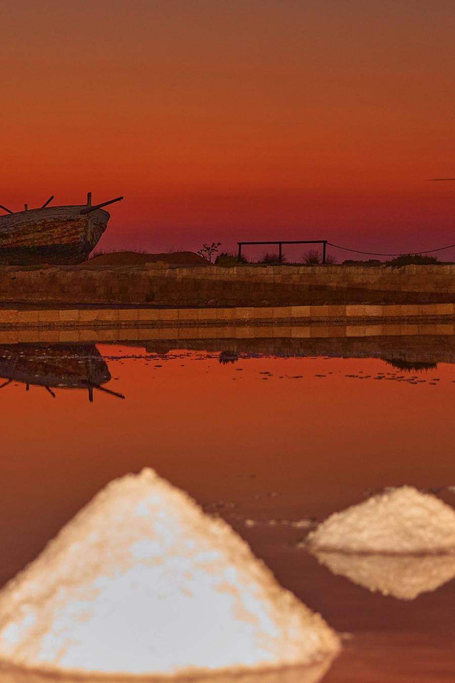 The salt flats at sunset. Sicily.