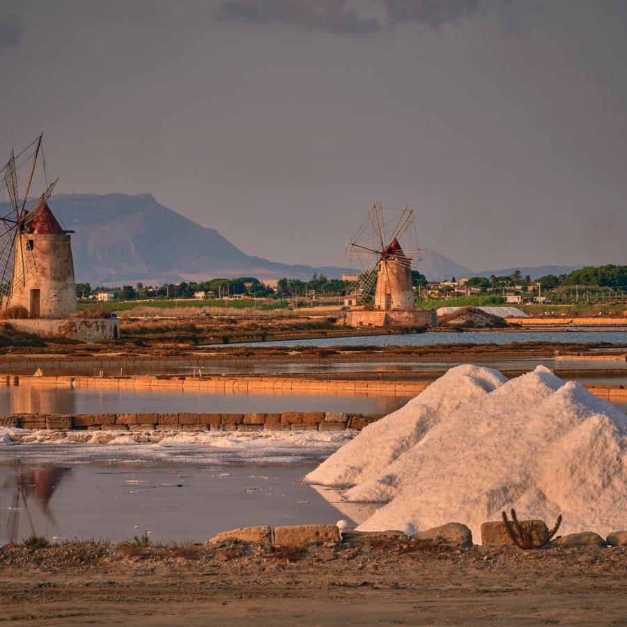 The salt flats at sunset. Sicily.