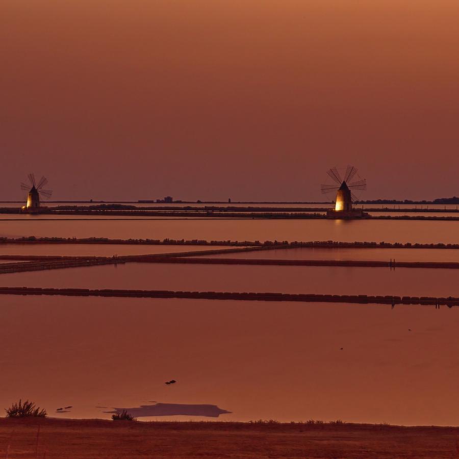The salt flats at sunset. Sicily.